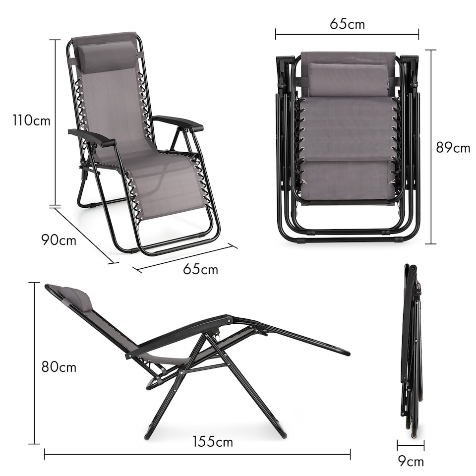 image 1 of VonHaus Verona Set of 2 Textilene Folding Garden Zero Gravity Chairs