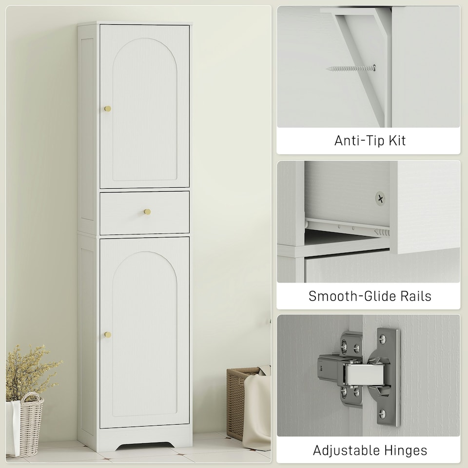 image 1 of HOMCOM Tall Bathroom Storage Cabinet with Arch Doors Adjustable Shelf White White