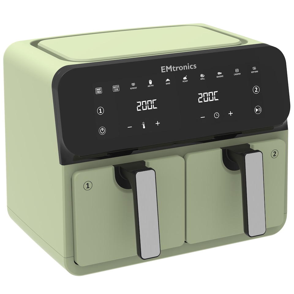 image 1 of EMtronics 8L Double Basket Air Fryer - Sage Green