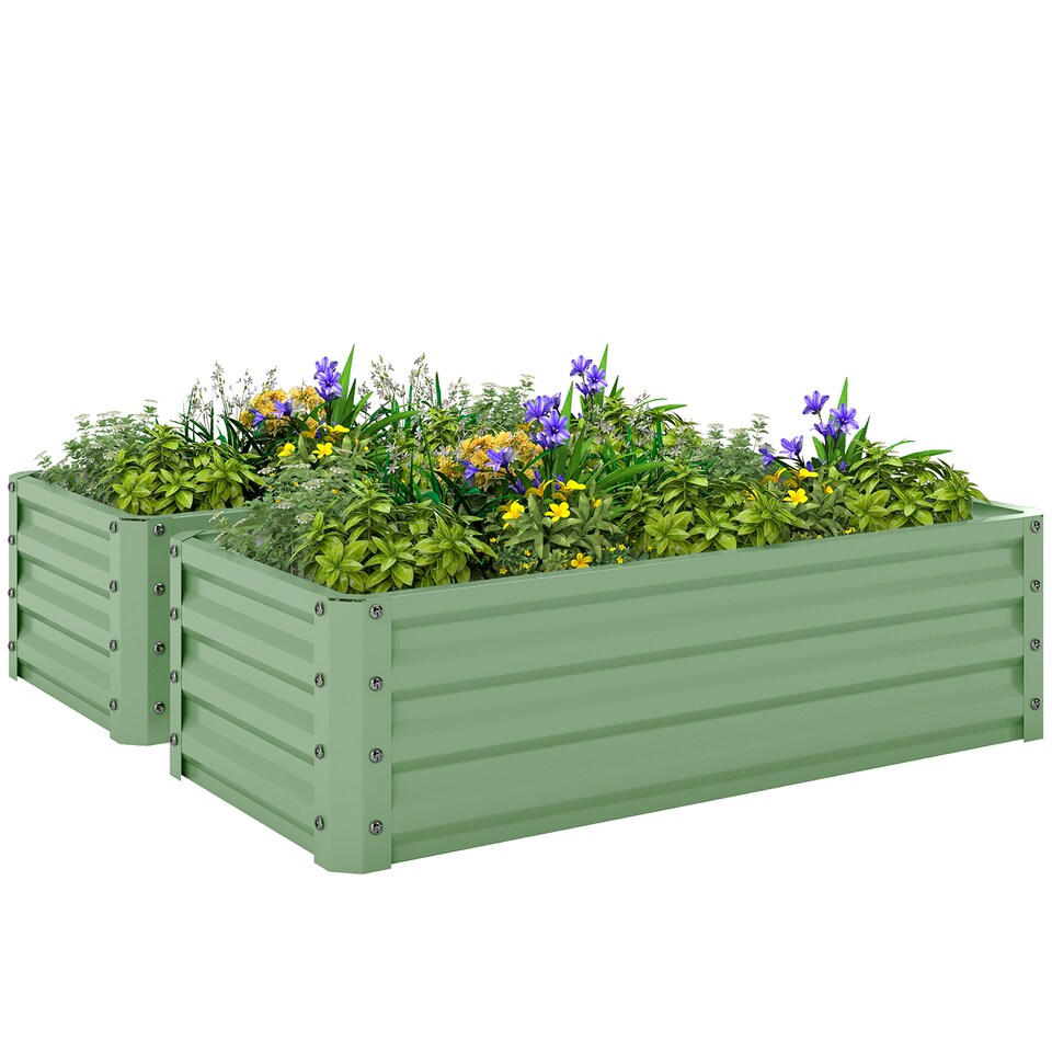 image 1 of Outsunny Set of 2 Raised Garden Bed Galvanised Planter Box, Light Green | Green | Green