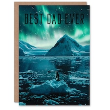 Best Ever Northern Lights Penguin Fathers Day Dad Card