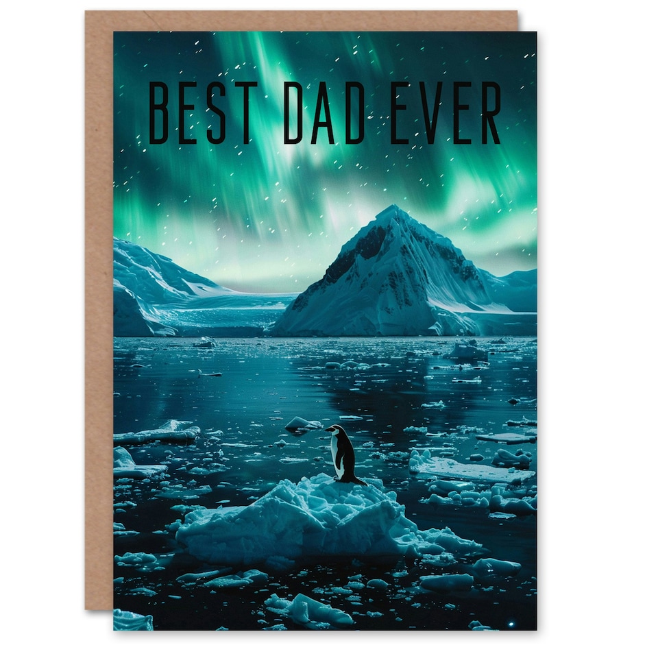 image 1 of Best Ever Northern Lights Penguin Fathers Day Dad Card