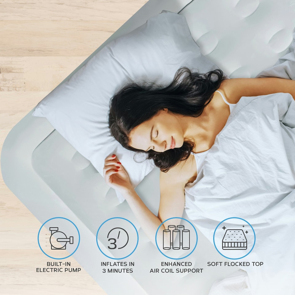 image 1 of Get Fit Air Bed With Built In Electric Pump - Premium King Size - Blow Up Bed With 2 X Free Pillows - Elevated Inflatable Air Mattress | Blue | Navy / White | 1