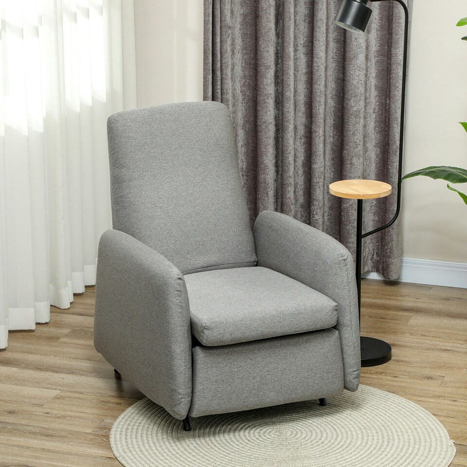 image 1 of HOMCOM Push Back Recliner Chair Fabric Reclining Armchair Grey Grey
