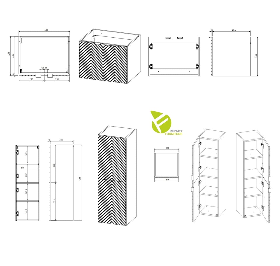image 1 of Bathroom Wall Cabinets Furniture Set Green 600mm Vanity Tallboy Herringbone Cara