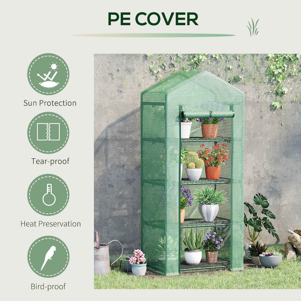 image 1 of Outsunny Mini Greenhouse 4-Tier Portable Plant House Shed w PE Cover, Green