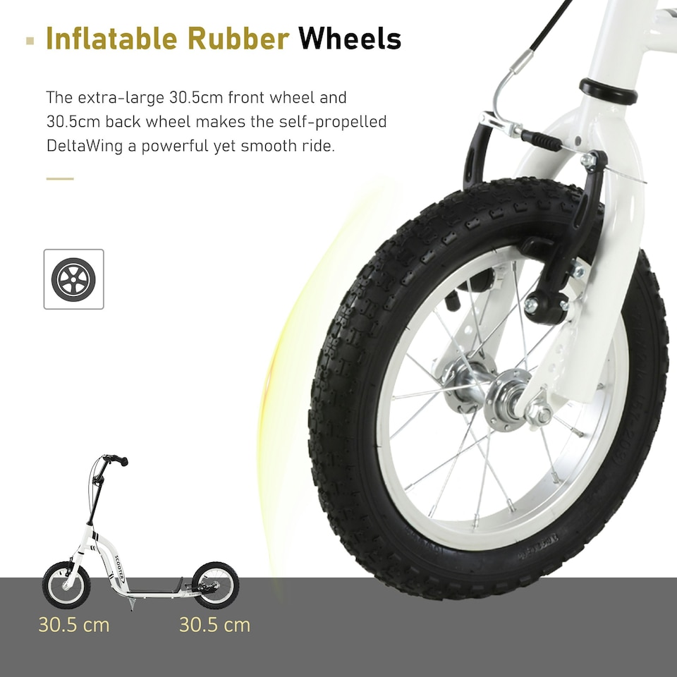 image 1 of HOMCOM Kids Stunt Scooter with 12" Rubber Tyres, Adjustable Handlebar, White