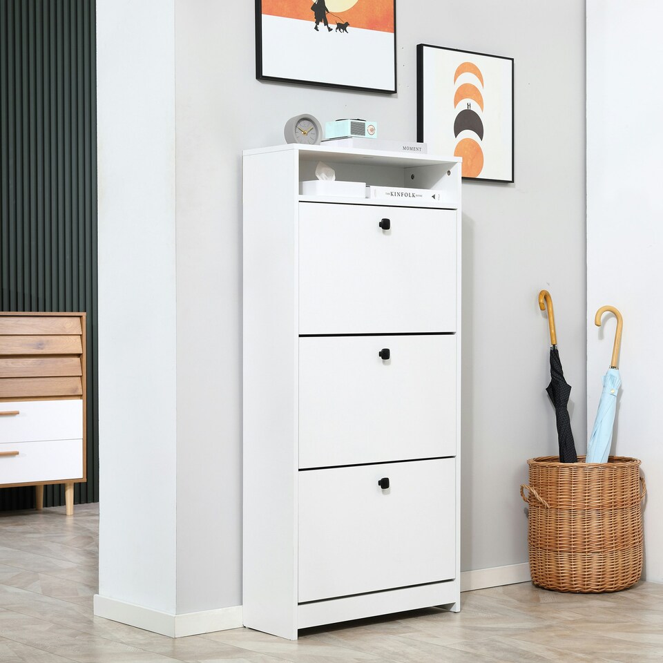 image 1 of HOMCOM Shoe Storage Cabinet Footwear Organiser Space-saving w/ 3 Drawers -White