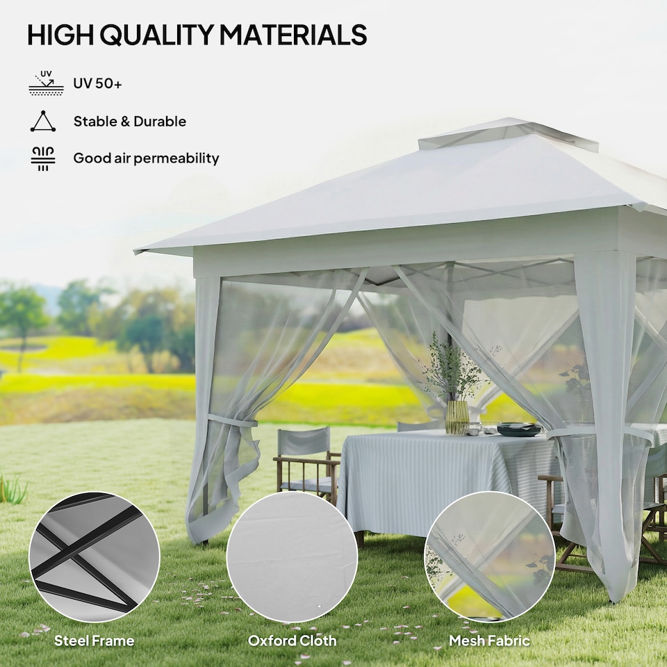 image 1 of Outsunny 3.6 x 3.6m Pop-up Tent Gazebo Instant Canopy Steel w/ Bag | Grey | Light Grey