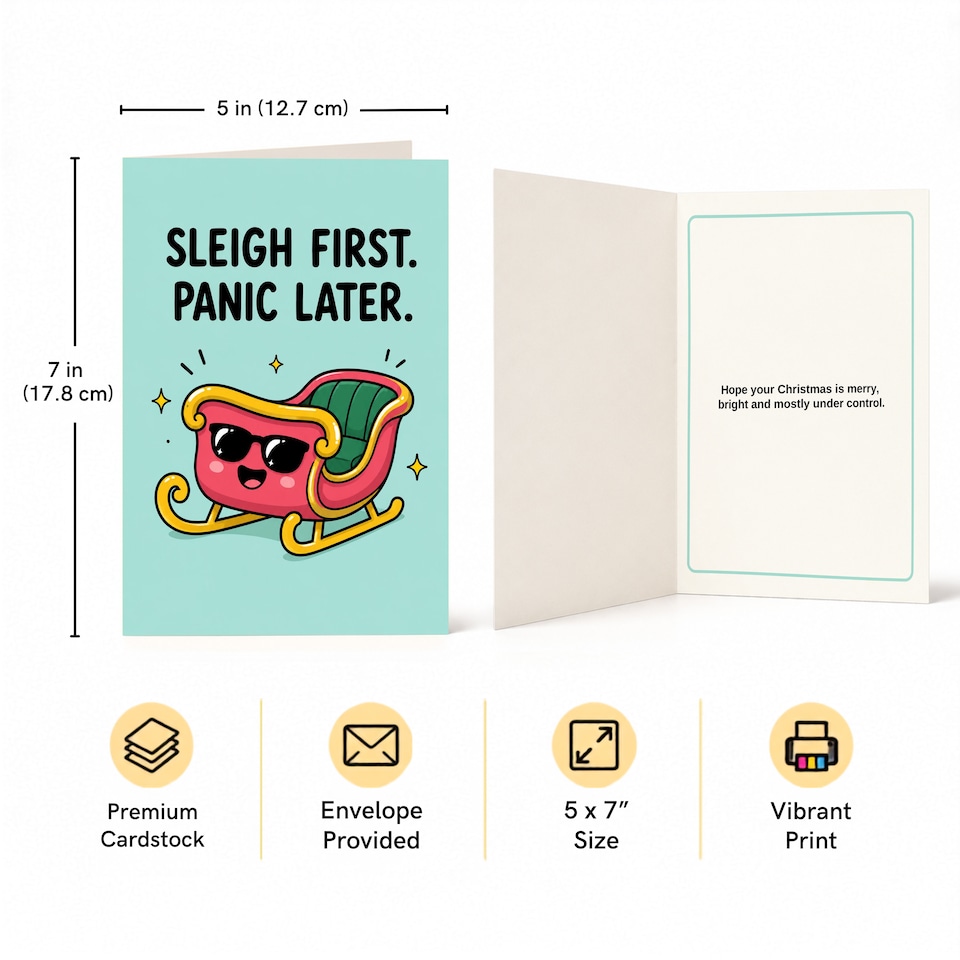 image 1 of Sleigh First Panic Later Humorous Holiday Christmas Card