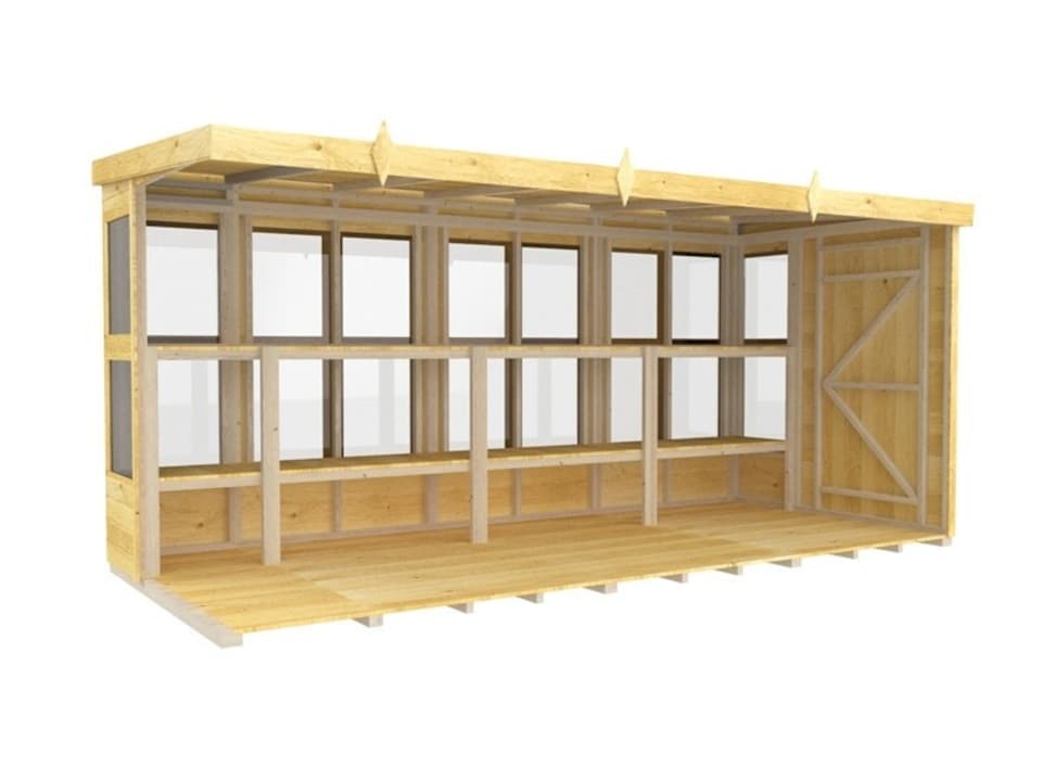 image 1 of 14 x 6 Feet Pent Potting Shed - Wood - L178 x W417 x H201 cm | Brown