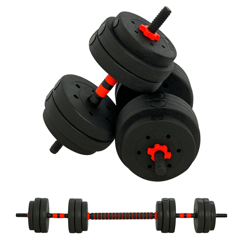 image 1 of HOMCOM 25kg Adjustable 2 IN 1 Barbell Dumbbells Weight Set for Body Fitness