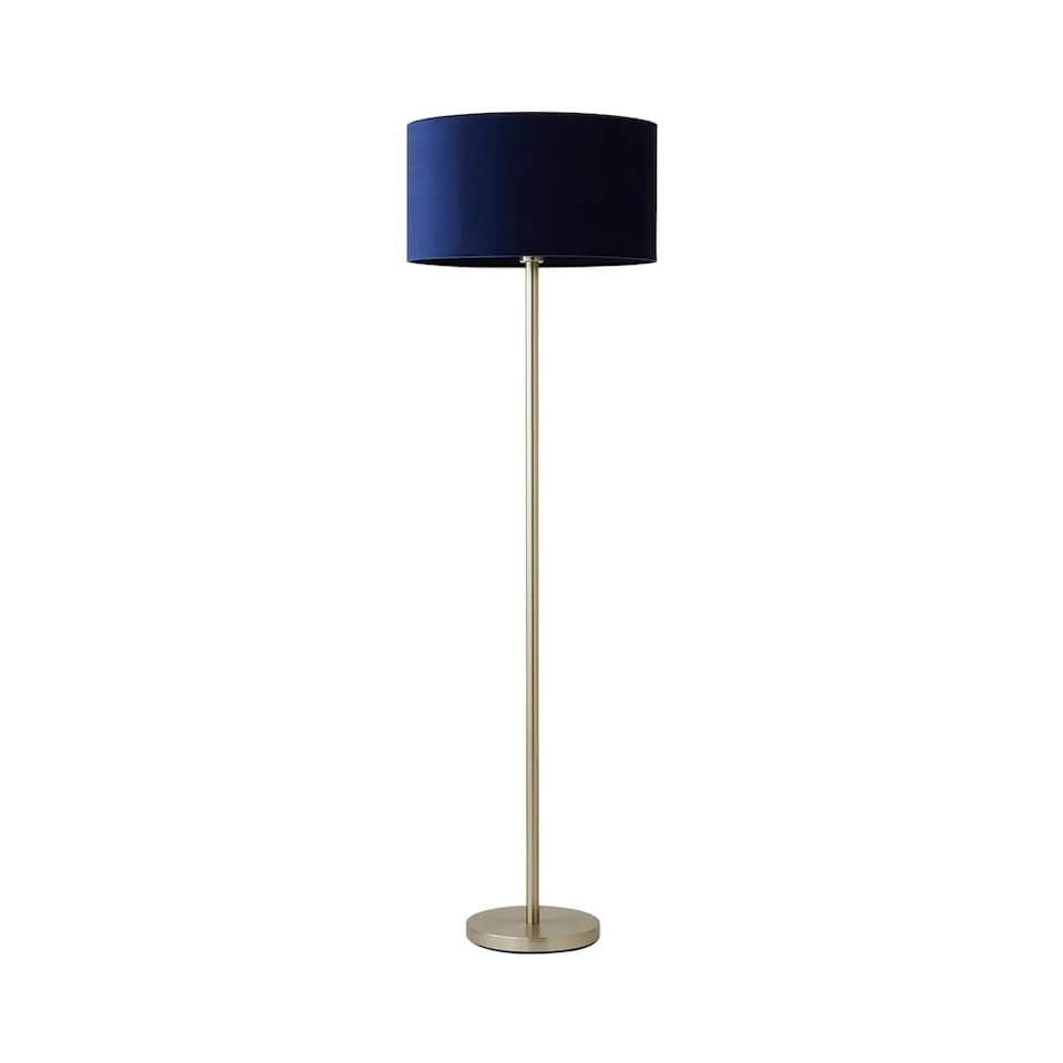 image 1 of ValueLights Charlie Chrome Floor Lamp Navy Velvet Shade & Bulb Blue