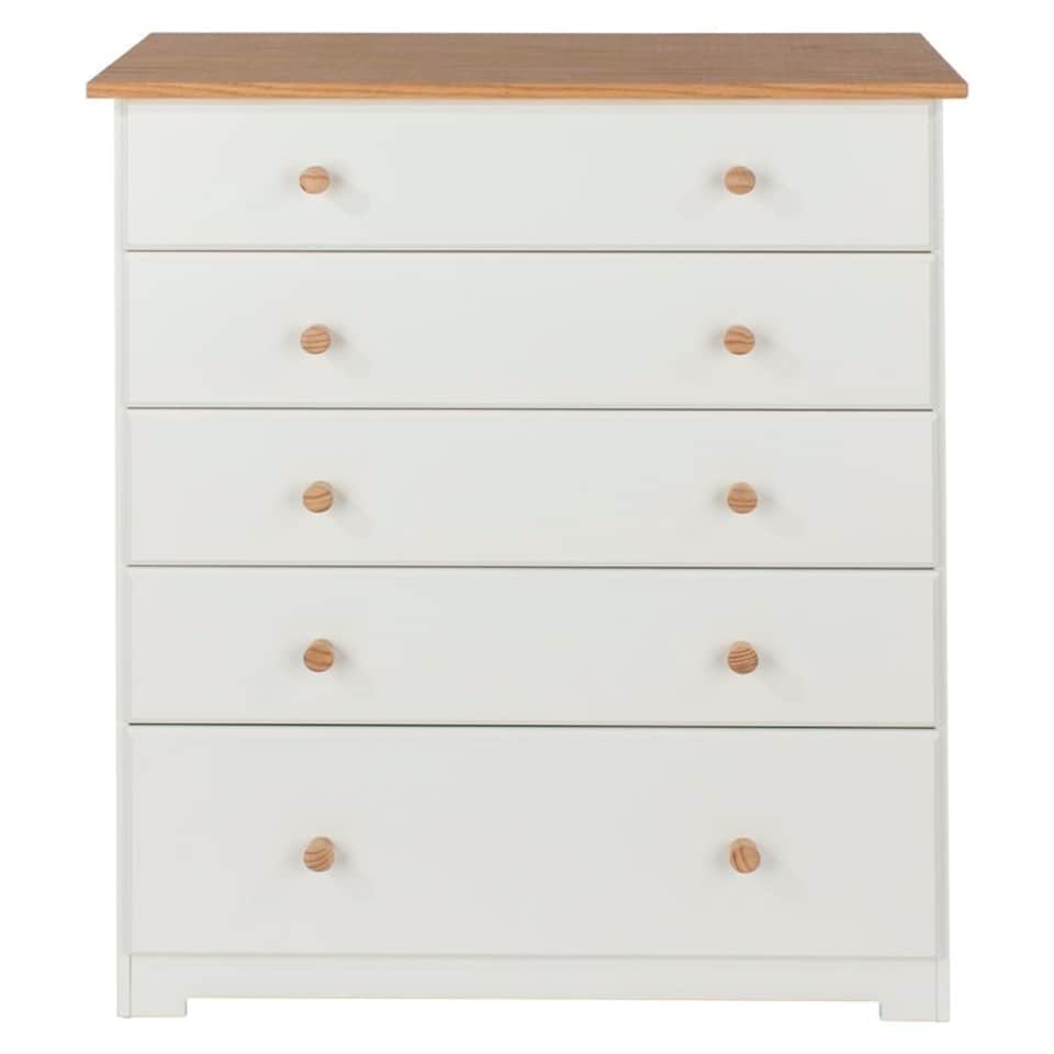 image 1 of Colorado 5 Drawer Chest - MDF/MDP - 80 x 38 x 96.4 cm - Soft White/Oak