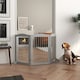 image 2 of PawHut Foldable Dog Gate, Freestanding Pet Gate with Two Support Feet - Grey
