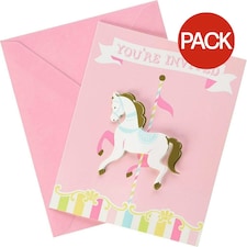 Creative Party Carousel Invitations (Pack of 8) - Pink - One Size