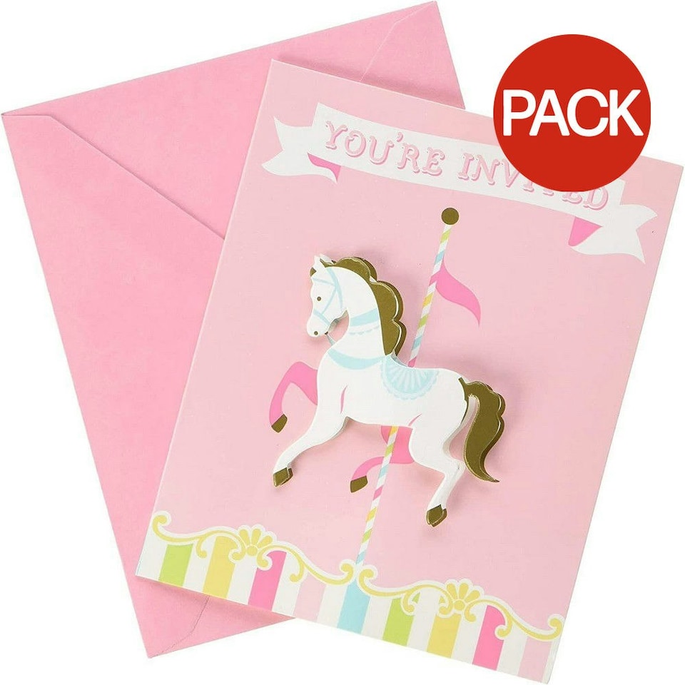 Creative Party Carousel Invitations (Pack of 8) - Pink - One Size