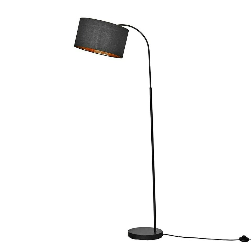 image 1 of ValueLights Modern Designer Style Black Curved Stem Floor Lamp With Black Gold Drum Shade