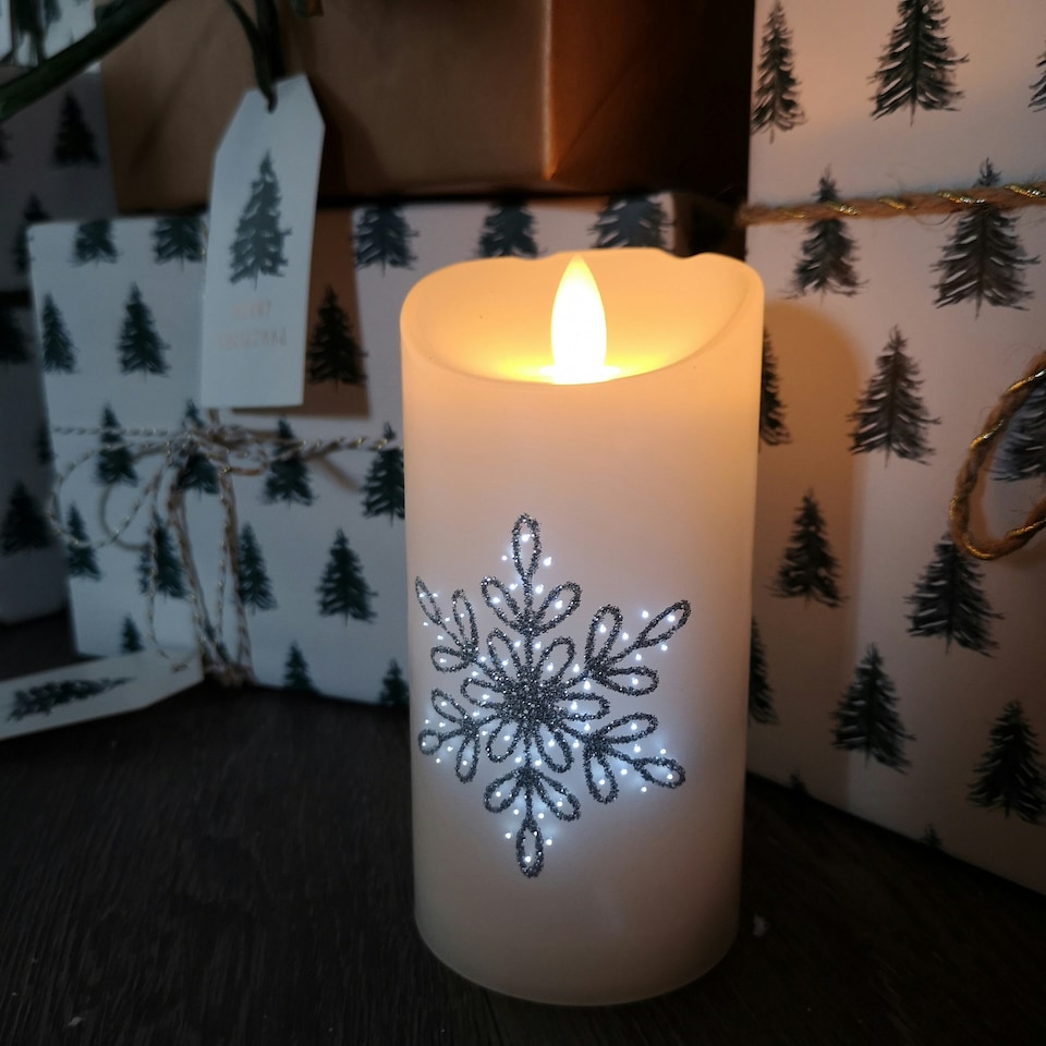 image 1 of 15cm Battery Operated Glitter Snowflake Dancing LED Candle Christmas Decoration with Round Lines