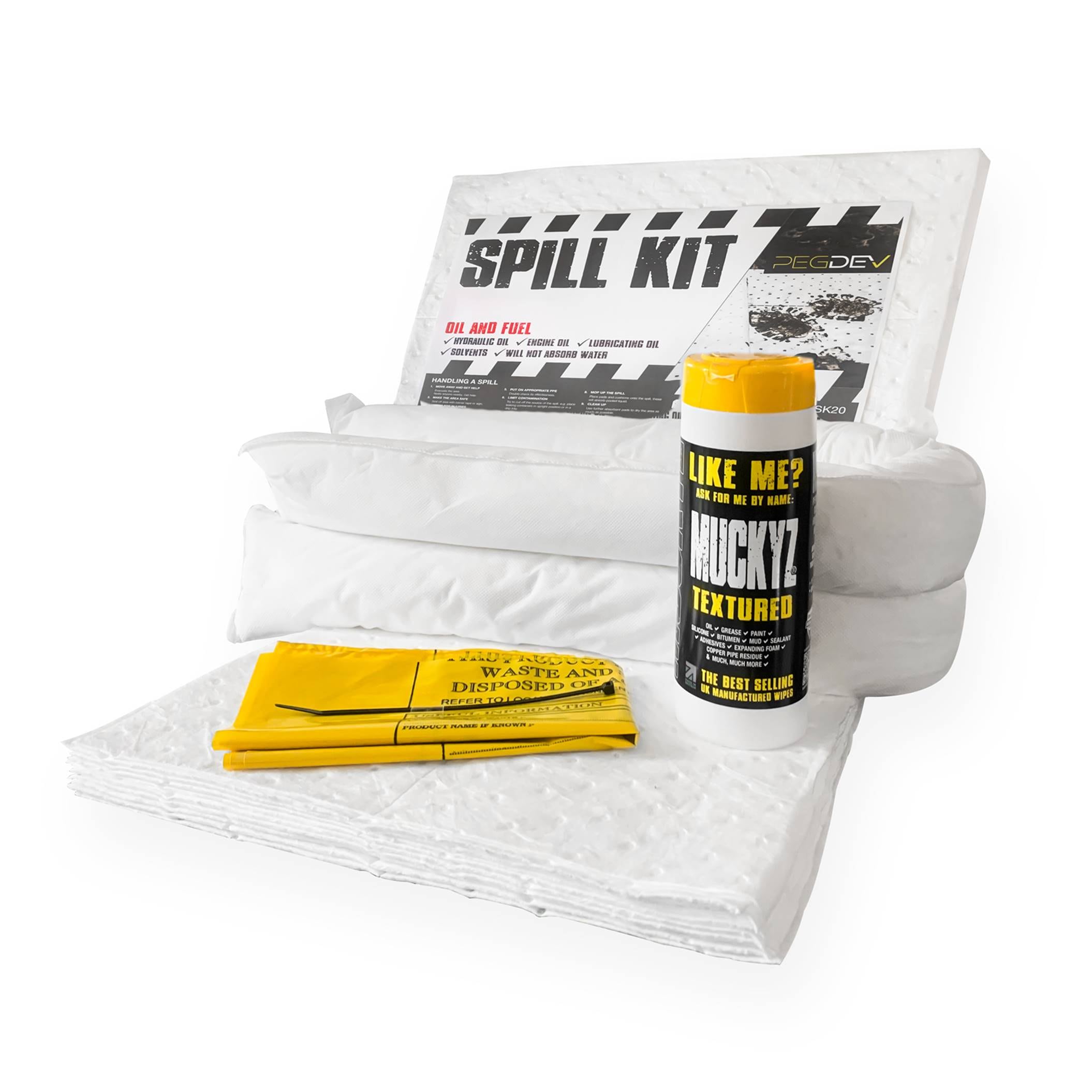 Pegdev 20L Oil & Fuel Spill Kit for Hydraulic & Engine Oil Workplace Clean-Up in White