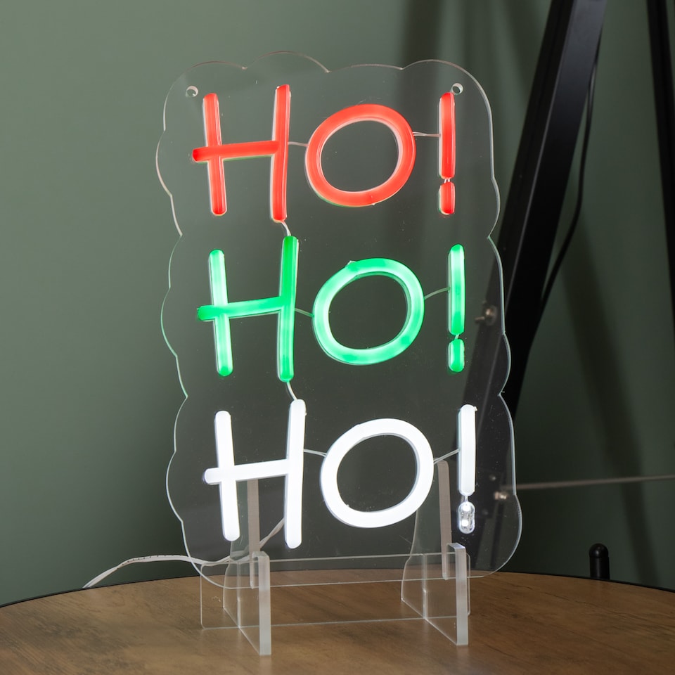 image 1 of 29cm Light up Hanging or Freestanding Christmas Ho Ho Ho Neon Sign