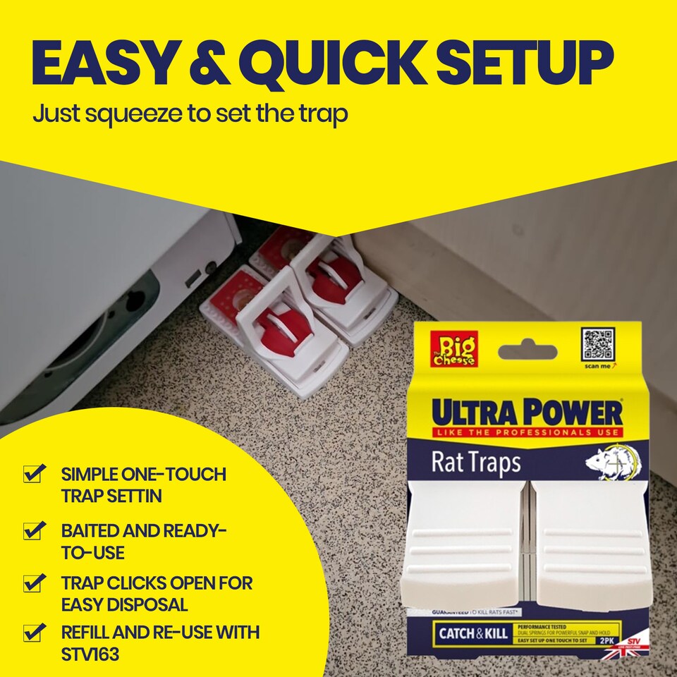 image 1 of Ultra Power Rat Twin Snap Traps Pack of 2 Pre Baited Ready to Use Rodent Control Indoor Outdoor Home Garage Pest Control Trap System