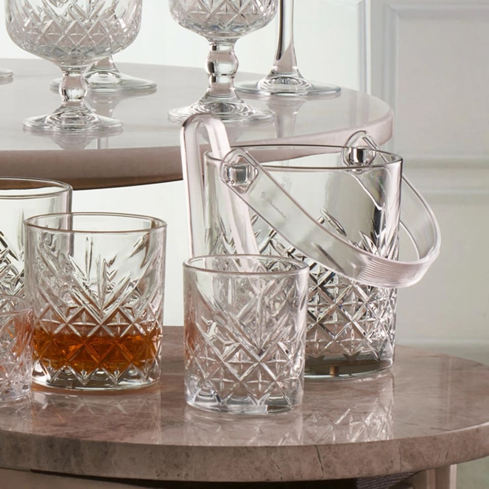 image 1 of 13cm Pasabahce Small Glass Ice Cubes Bucket with Carry Handle & Tongs Drinks Party