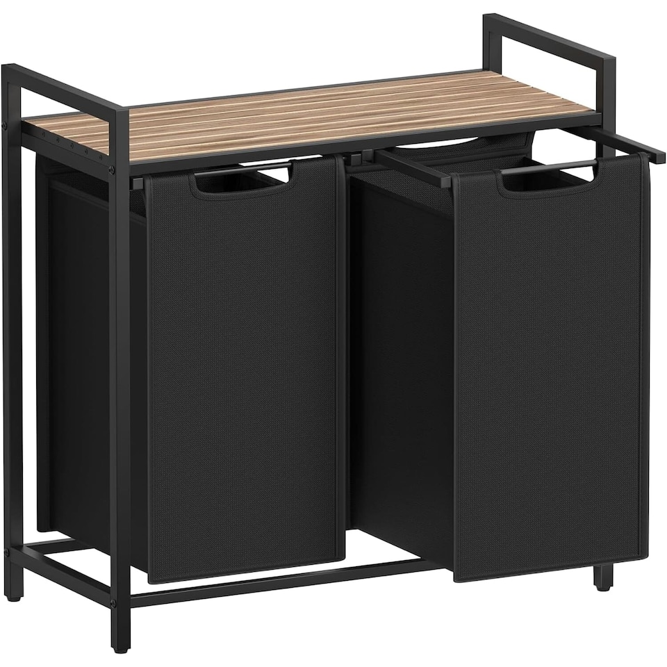 image 1 of 2-Compartment Laundry Hamper with Storage Shelf and Sorter, Camel Brown and Black