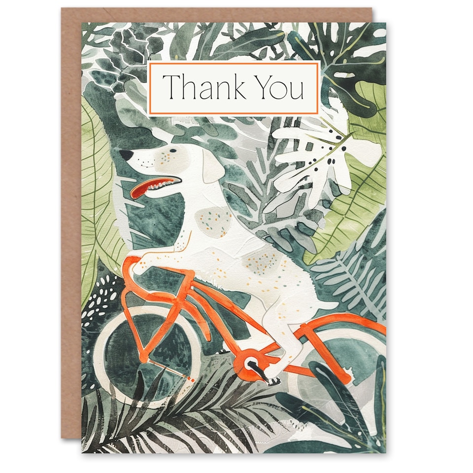 image 1 of Dog Lover Bicycle Ride Through Jungle Watercolour Thank You Card