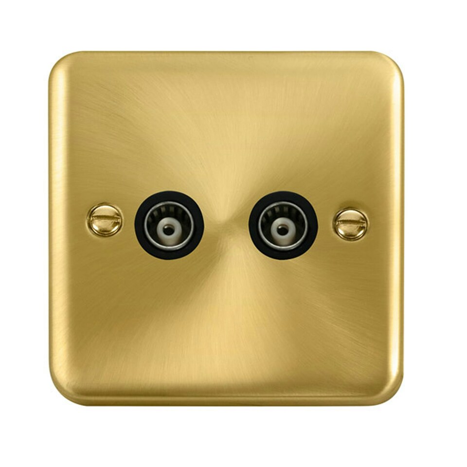 SE HOME Curved Satin Brass Twin Isolated Coaxial Socket Black | Satin Brass