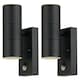 image 1 of First Choice Lighting Set of 2 Blaze Black Outdoor Up Down Motion Sensor Wall Lights Black | Clear
