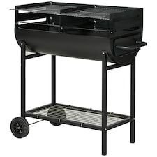 Outsunny Trolley Portable Outdoor Charcoal Barbecue Grill Cart 2 Rolling Wheels Black