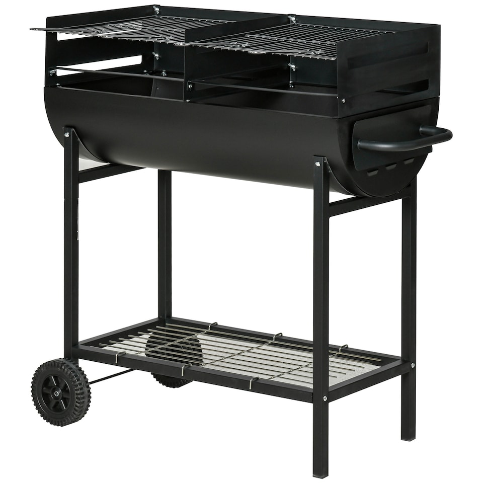 image 1 of Outsunny Trolley Portable Outdoor Charcoal Barbecue Grill Cart 2 Rolling Wheels Black