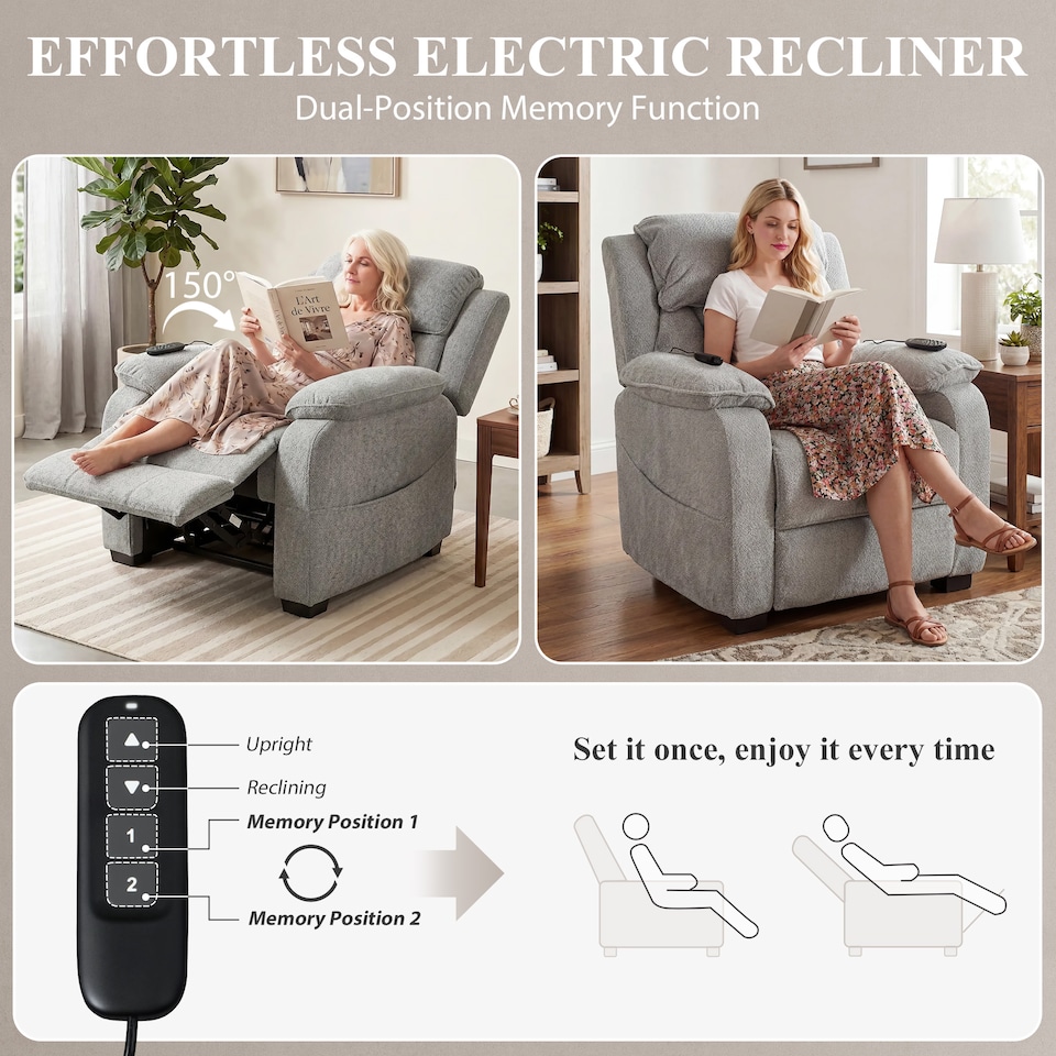 image 1 of HOMCOM Power Recliner Chair with Massage and Heat, Spring Seat