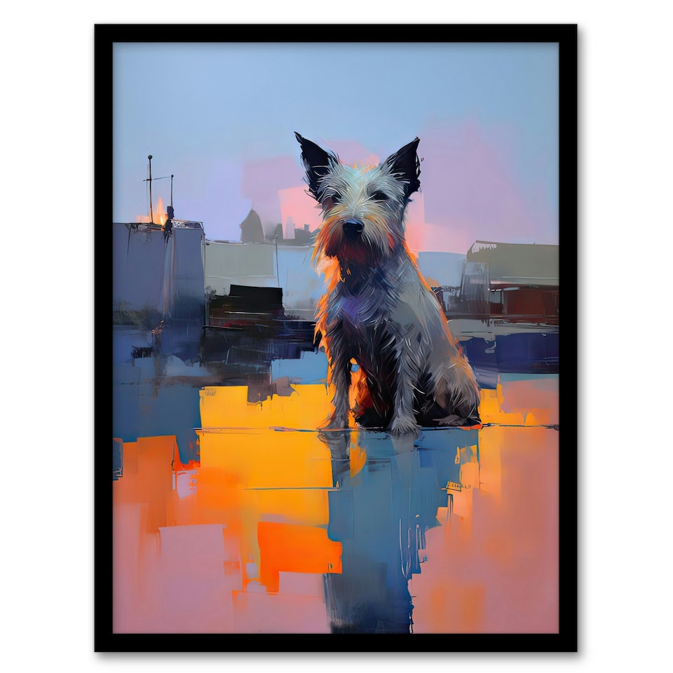 image 1 of Waiting His Master Terrier Dog Portrait Black Framed Wall Art Print A4