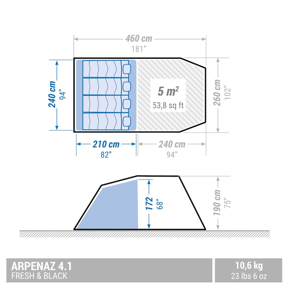 image 1 of Decathlon 4-person camping tent, Arpenaz 4.1, Fresh & Black