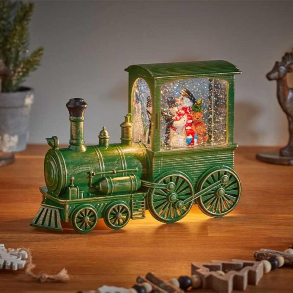 image 1 of 17cm Battery Operated Frosty All Aboard Snow Swirling Christmas Lantern