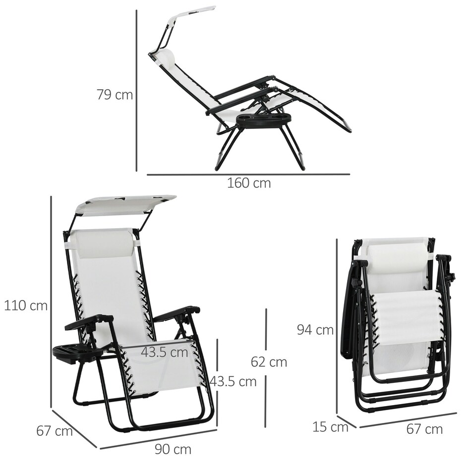 image 1 of Outsunny Zero Gravity Chair Adjustable Patio Lounge w/ Cup Holder White