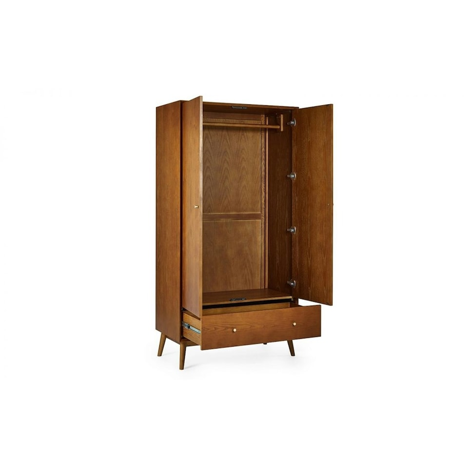 image 1 of Cherry Ash Wood Veneer 2 Door 1 Drawer Wardrobe
