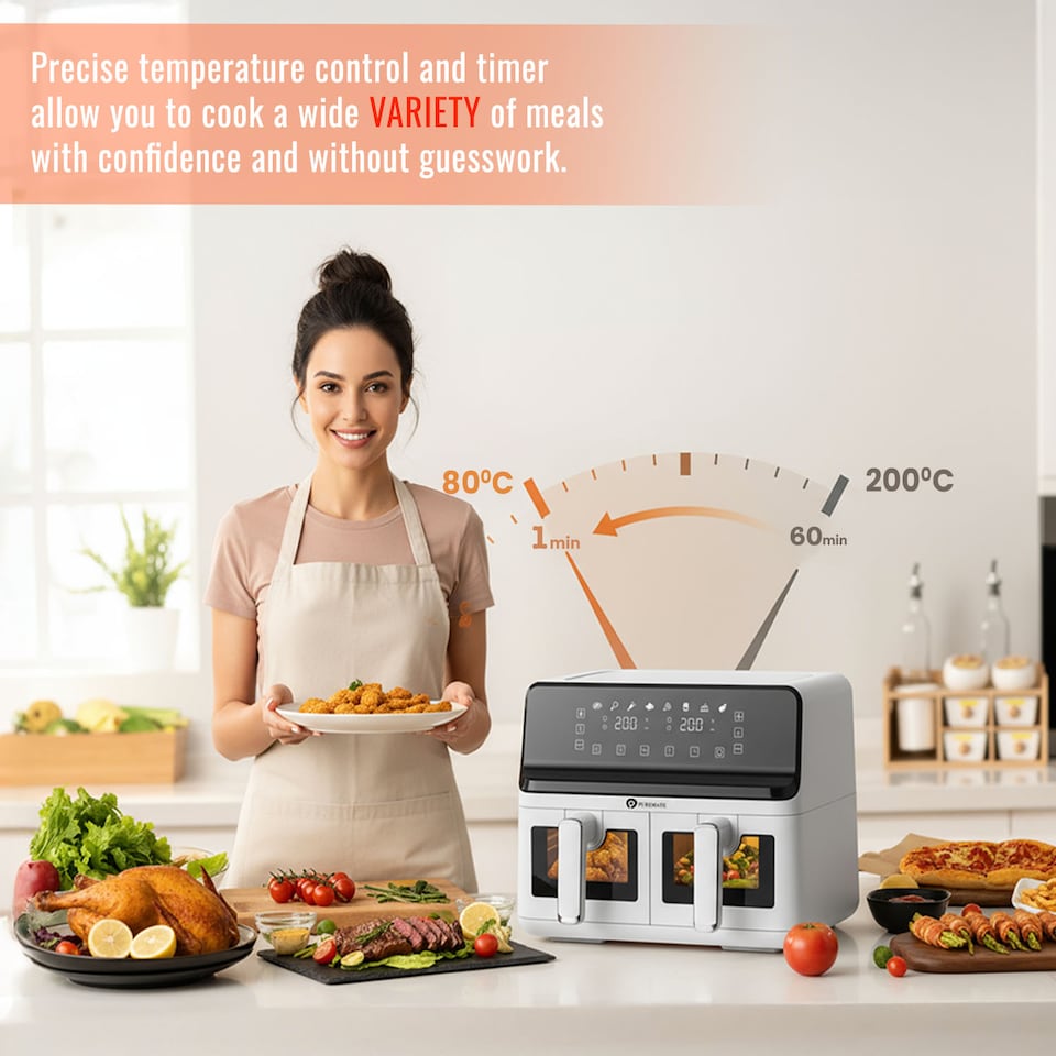 image 1 of PureMate 9 Litre Digital Dual Air Fryer - White