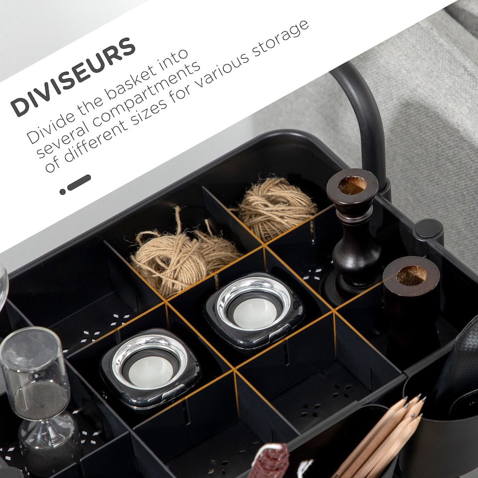 image 1 of HOMCOM 3 Tier Utility Rolling Cart, Kitchen Cart with 3 Removable Mesh Baskets, 3 Hanging Box, 4 Hooks and Dividers for Living Room, Laundry, Garage, Black