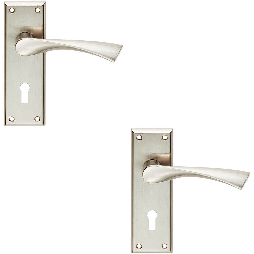 Loops 2x PAIR Angular Lever on Lock Backplate Door Handle 150 x 50mm Satin Nickel in Metallics