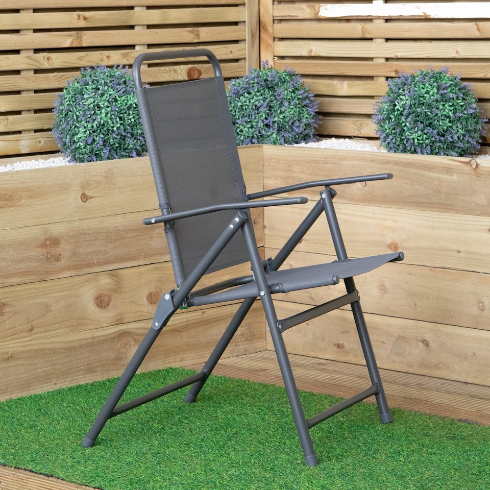 image 1 of Set of 4 Outdoor Multi-Position Textoline Garden Chairs in Grey