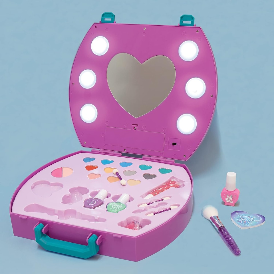 image 1 of Light Up Makeup Set with Vanity Mirror Folding Storage Box