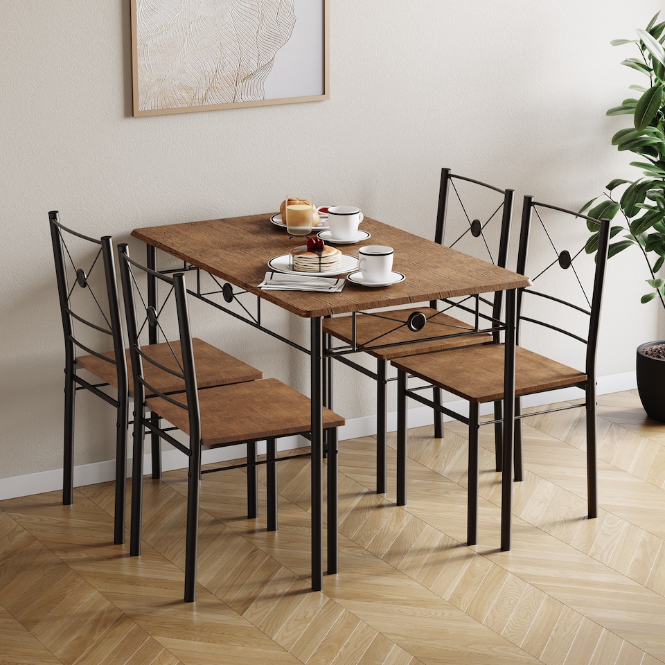 image 1 of Vida Designs Roslyn 4 Seater Dining Set 5 Piece Table & Chairs, Dark Wood
