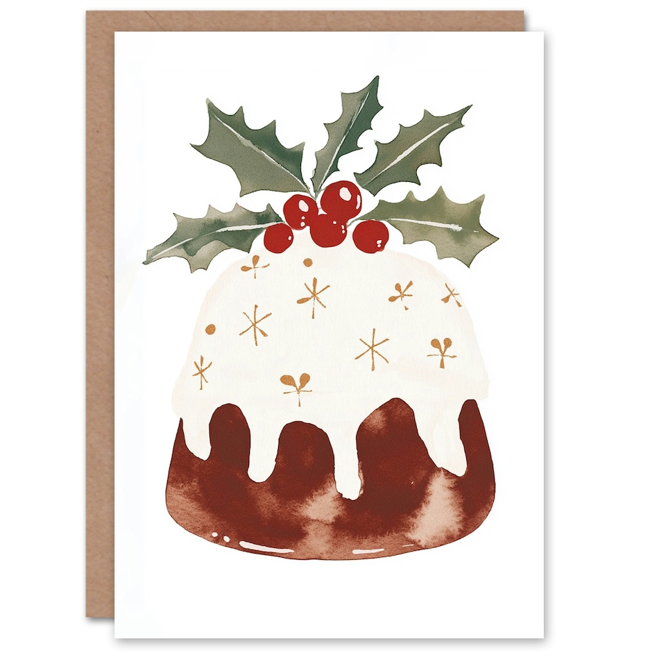 image 1 of Cake Holly Leaf Icing Bright Festive Pudding For Mum Christmas Card