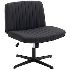 HOMCOM Linen Criss Cross Legged Office Chair with Rock Function, Black