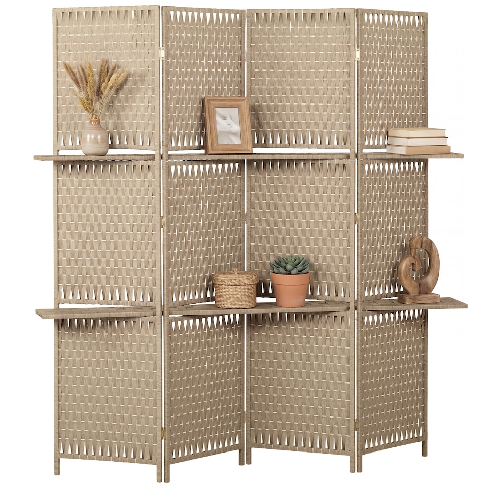 image 1 of HOMCOM 4-Panel Folding Room Divider with Shelves