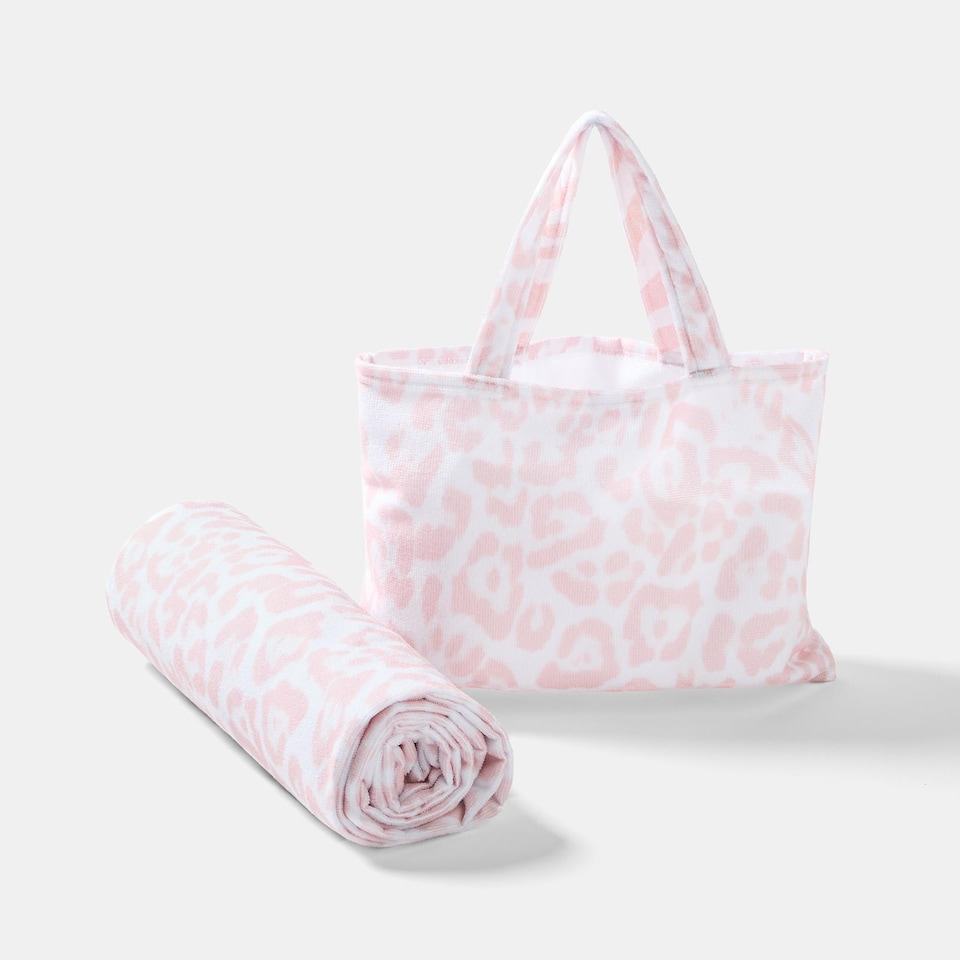 image 1 of OHS Leopard Beach Towel with Bag Quick Dry Absorbent Travel Spa