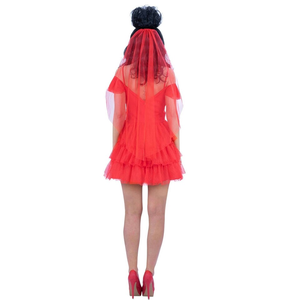 image 1 of Beetlejuice Womens/Ladies Lydia Deetz Bride Costume Set - Red - 12 UK - 14 UK One Size